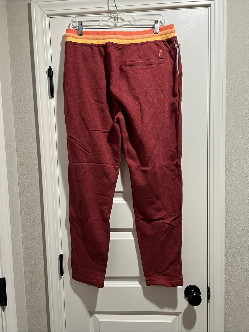 Chubbies Mens Burgundy Jogger Sweatpants with Contrast Orange Waistband